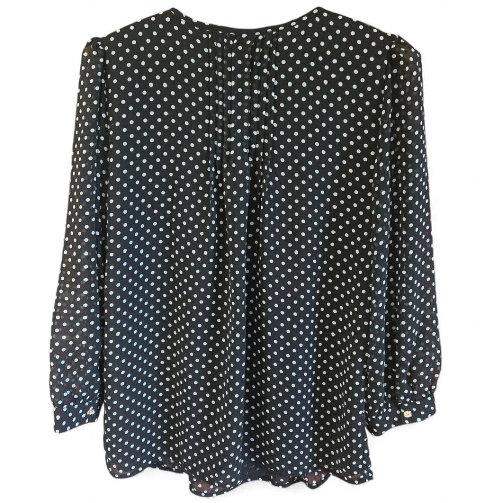 Tommy Hilfiger Black & White Polka Dot Blouse Pintuck Front & Tie Neck Small - Picture 2 of 7